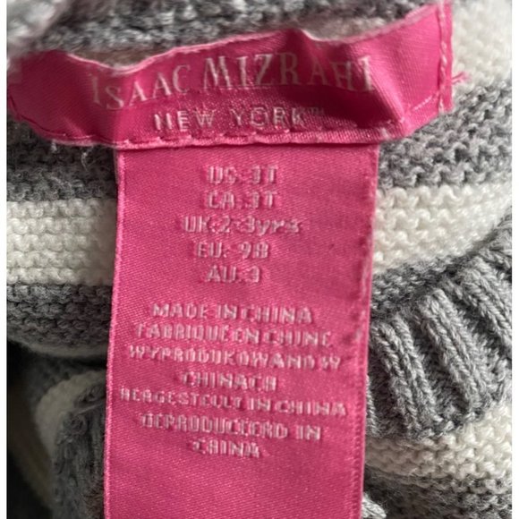 Isaac Mizrahi Girl Size 3T Gray Striped Cotton Knit Button Up Cardigan Sweater - Picture 4 of 6